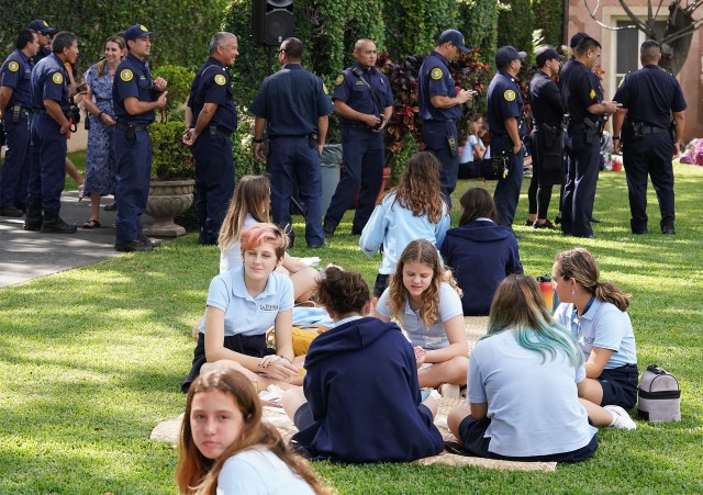 La Pietra Hawaii School for Girls hosts first Responders for lunch. HFD, EMS, HPD and residents lined up for lunch at La Pietra.