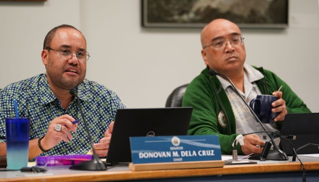 Ways and Means Chair Donovan Dela Cruz and Co Chair Gil Keith Agaran during hearing on funding emergency appropriations in response to future COVID-19 Coronavirus health concerns.