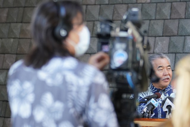 Governor David Ige announces 14 day quarantine for all incoming visitors to hawaii at press conference addressing Coronavirus concerns.