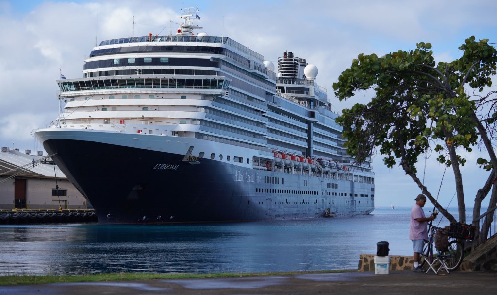 Holland America Line Eurodam cruise ship at Honolulu Harbor.