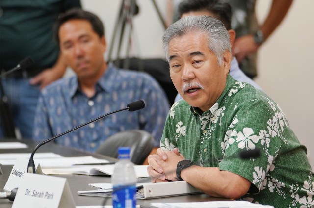 Governor David Ige speaks at the Legislature Coronavirus Committee Hearing held at the Capitol.
