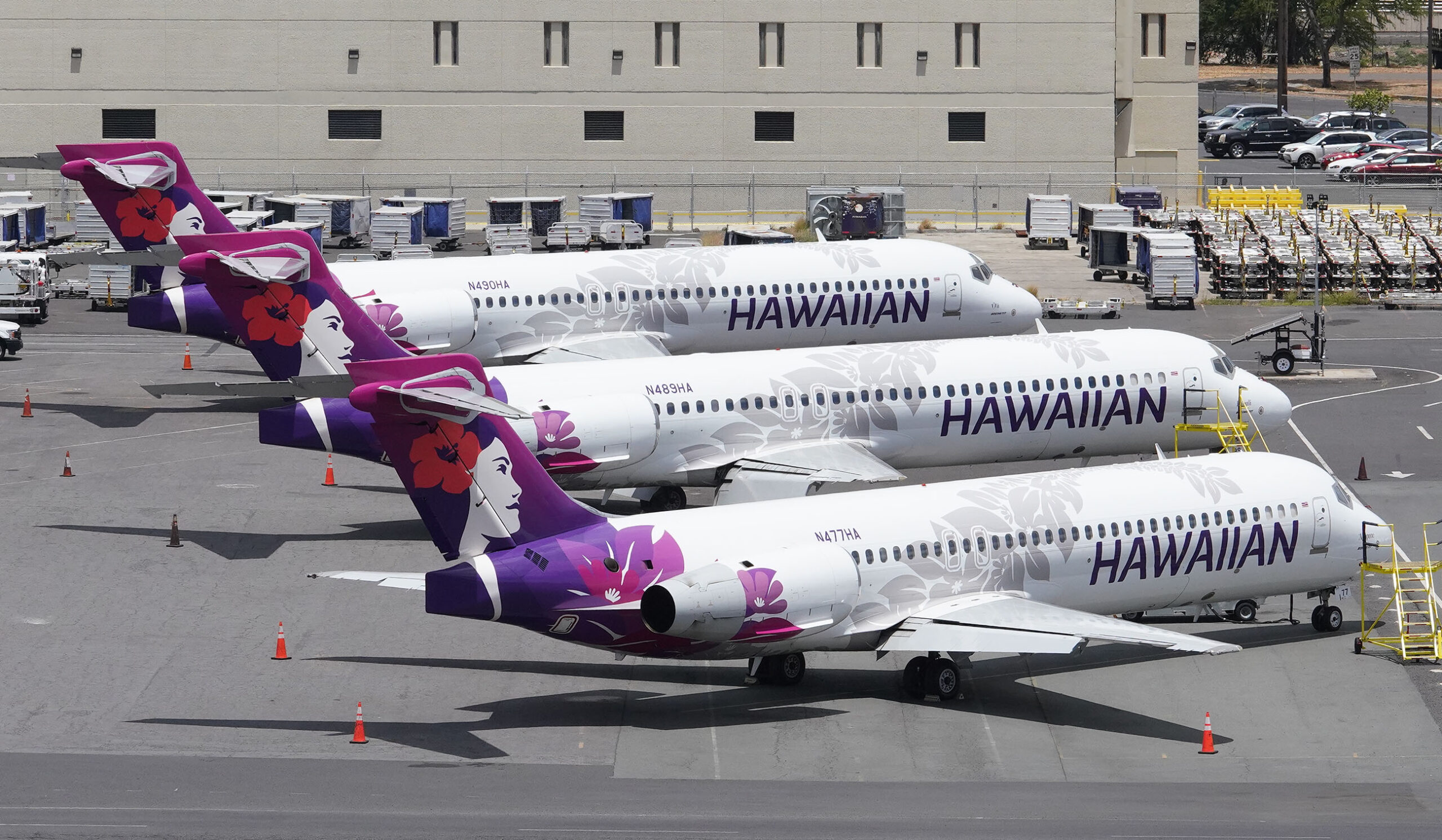 Hawaiian Airlines aircraft parked at the Daniel K Inouye International Airport, interisland terminal side of the airport. June 11, 2020