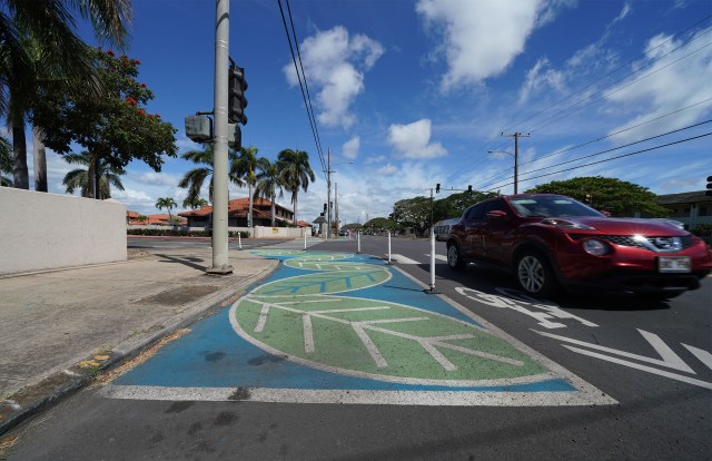 Wayfinders painted intersection at Haka Drive and North King Street.