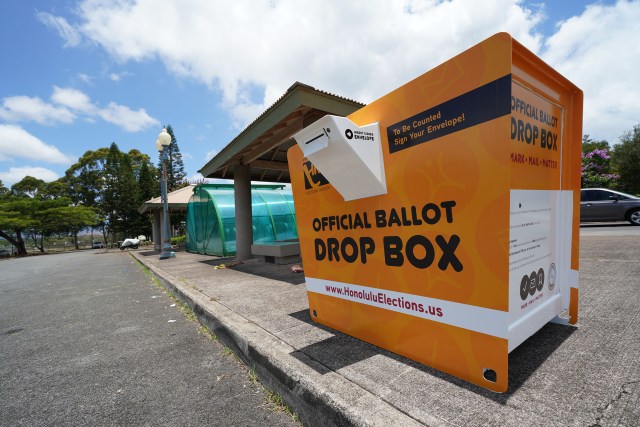 2020 mail in ballot officlal ballot drop box located in Mililani’s Park and Ride facility.