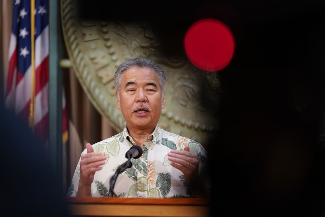 Governor David Ige gestures during press conference announcing a spike of 41 new cases of COVID-19. July 7, 2020