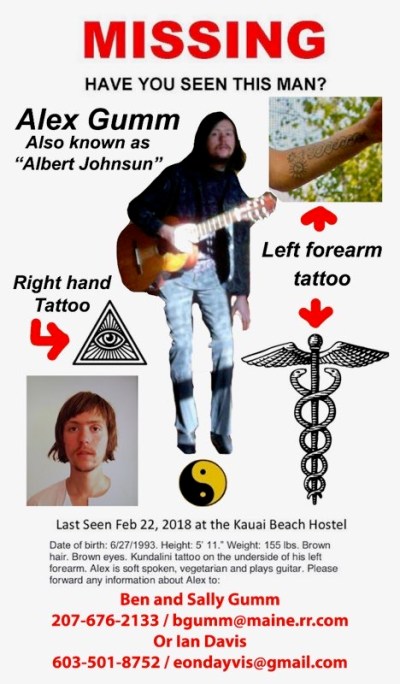 Alex Gumm, Kauai, Missing Person