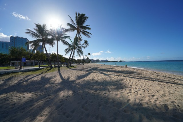 Ala Moana Beach park remained closed only open for people swimming during COVID-19 pandemic. August 12, 2020