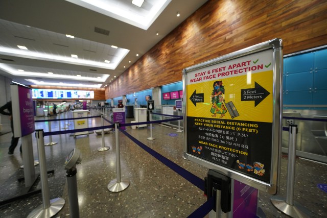 Daniel K Inouye International Airport social distancing in the interisland terminal. September 18, 2020