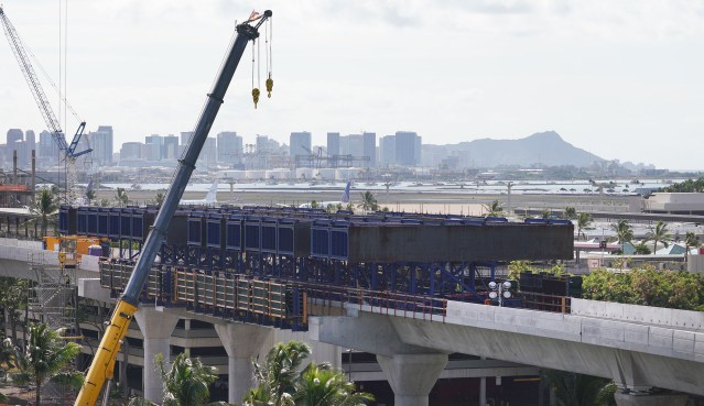 Rail guideway construction at the Daniel K. Inouye International Airport during the COVID-19 pandemic. September 18, 2020
