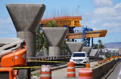 HART rail guideway columns near the Keehi Lagoon Beach Park / MIddle Street area. September 17, 2020