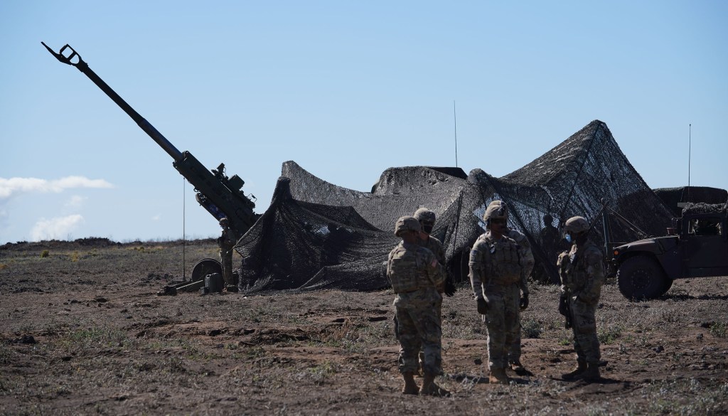 M777 Lightweight Towed Howitzer takes aim at the Pohakuloa Training Area locatd on the island of Hawaii. US Army and Marines had some joint training. September 24, 2020