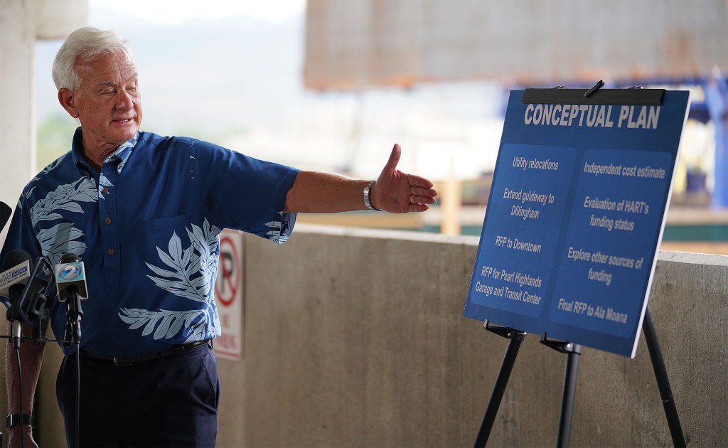 Mayor Kirk Caldwell Rail speaks about his Conceptual Plan during press conference held at the Airport.