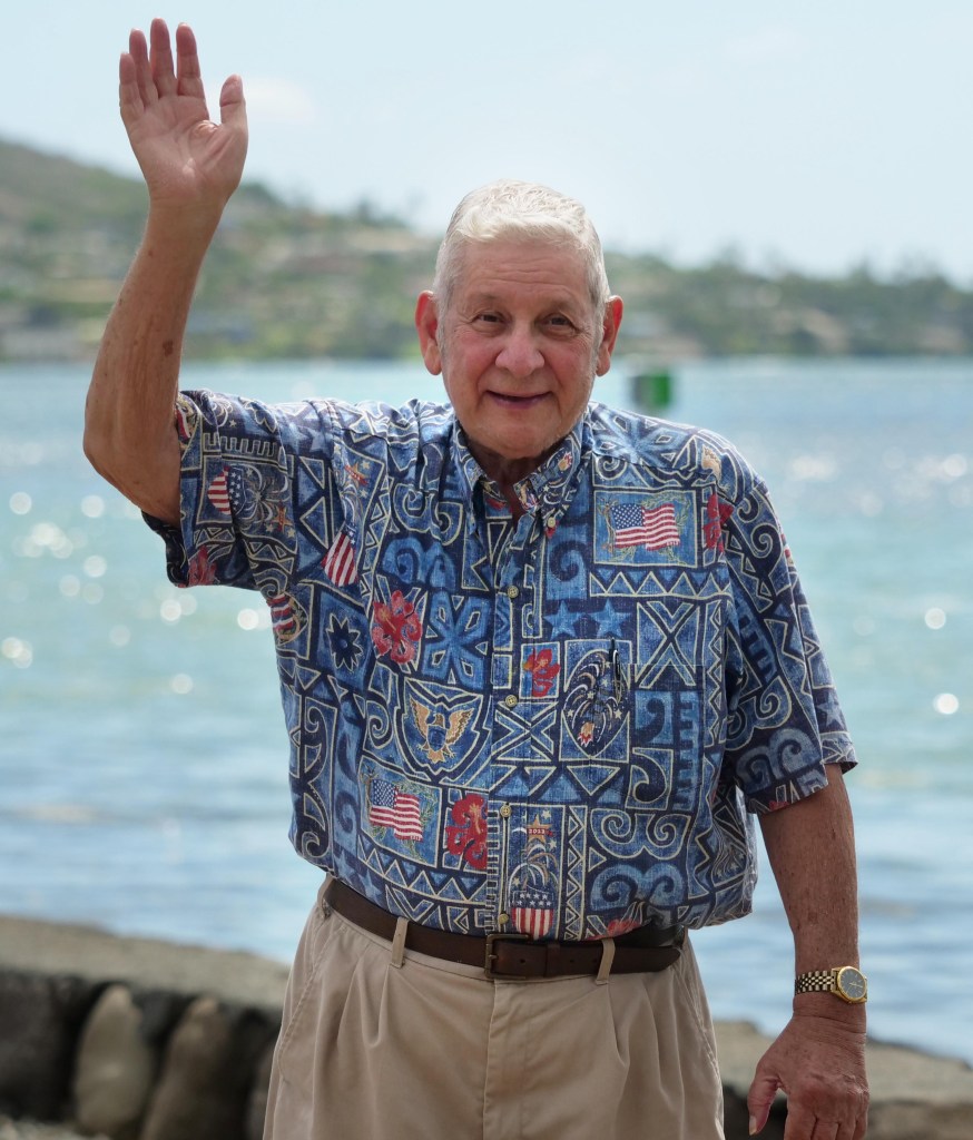 Sam Slom, candidate for State Senate district 9 waves in Hawaii Kai, Saturday October 31, 2020. (Photo: Ronen Zilberman/Civil Beat)