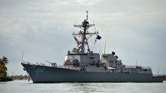 The guided missile destroyer USS Michael Murphy (DDG 112) arrives at Joint Base Pearl Harbor-Hickam in Hawaii on Nov. 21, 2012. Michael Murphy honors the late Lt. Michael P. Murphy, a SEAL, who was posthumously awarded the Medal of Honor for his actions in combat as the leader of a four-man reconnaissance team in Afghanistan. Murphy was the first person to be awarded the medal for actions in Afghanistan, and the first member of the U.S. Navy to receive the award since the Vietnam War. (U.S. Navy Photo by Mass Communication Specialist Seaman Diana Quinlan/Released)