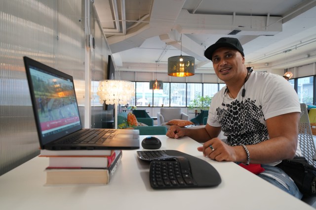 Kanu Hawaii Executive Director Keone Kealoha sits inside the Hub Coworking Hawaii space located in Kakaako.