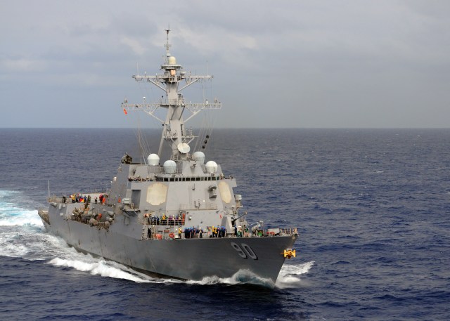 The Arleigh Burke-class guided-missile destroyer USS Chafee is underway in the Pacific Ocean during Rim of the Pacific 2010. RIMPAC is a biennial, multinational exercise designed to strengthen regional partnerships and improve multinational interoperability.