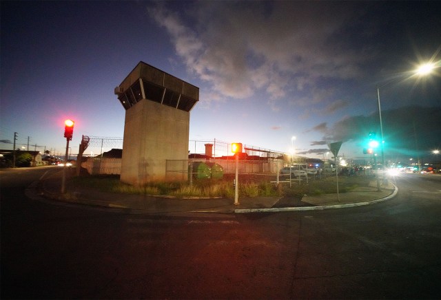 Oahu Community Correctional Center guard tower near the corner of Puuhale Street. January 6, 2021