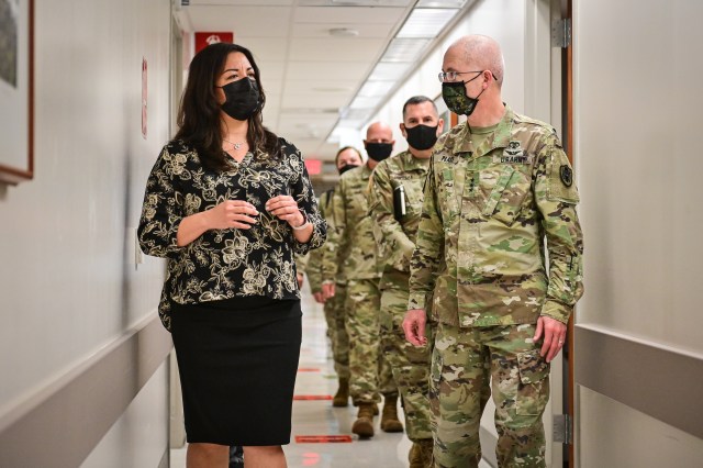 The Director of the Defense Health Agency, Lt. Gen. Ronald Place meets with Tripler's staff at Tripler Army Medical Center, in Hawaii.