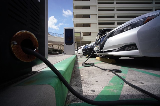 EV Electric car charging at Ala Moana Shopping Center.