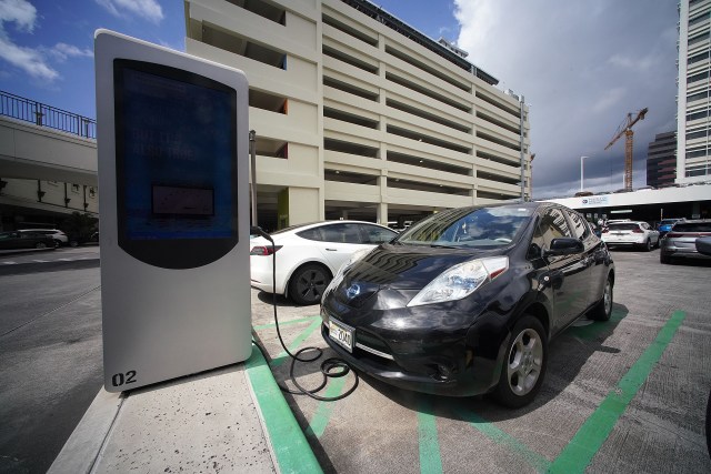 EV electric vehicle chargers at Ala Moana Shopping Center.