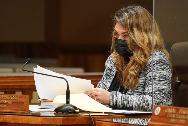 Honolulu City Council member Heidi Tsuneyoshi during council meeting held at Honolulu Hale.