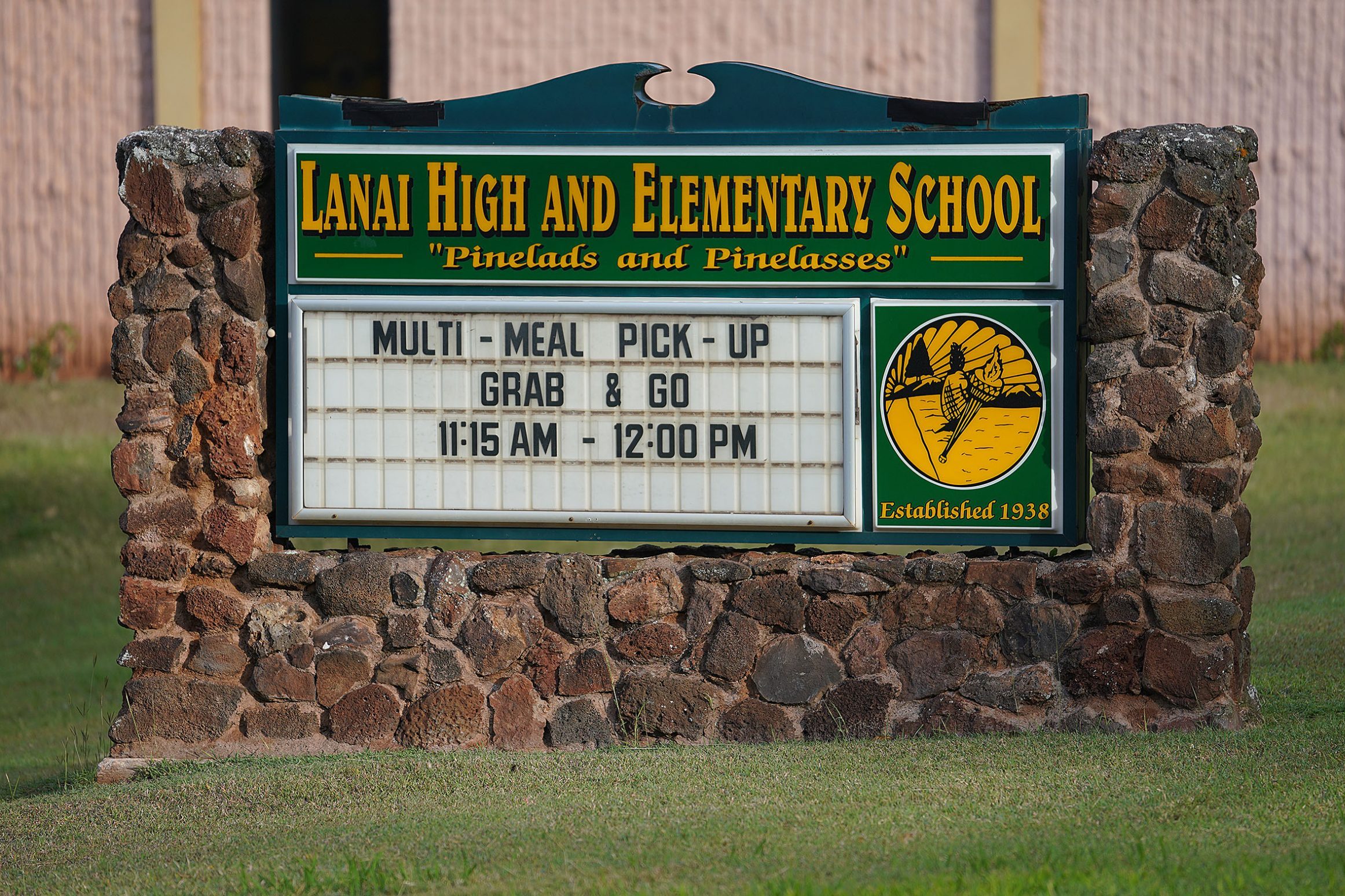Lanai High and Elementary School sign.