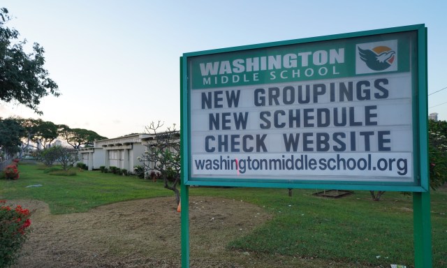Washington Middle School sign during COVID-19 pandemic.