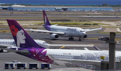 Hawaiian Airlines aircraft arrives to the gate at the Daniel K. Inouye International Airport.