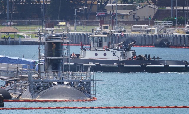 Submarine docked at Joint Base Pearl Harbor-Hickam.