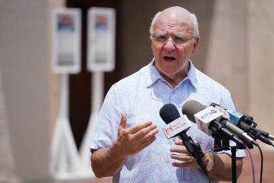 Mayor Rick Blangiardi answers questions about Tier 4 at a press conference held at Honolulu Hale.