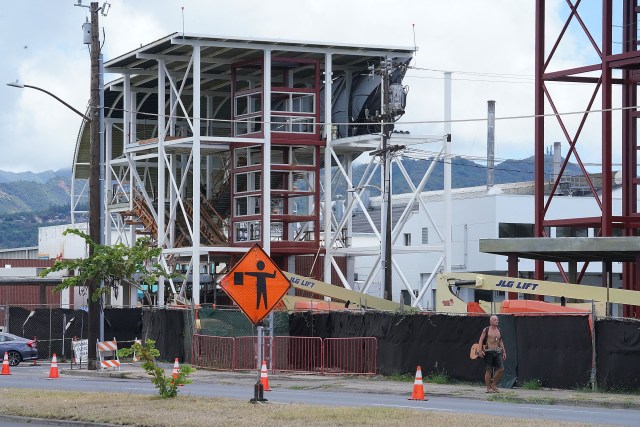 Rail station construction located at the intersection of Ualena Street and Lagoon Drive.
