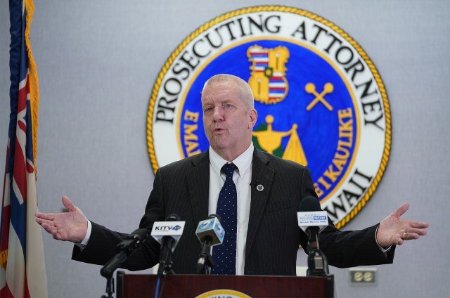 Honolulu Prosecutor Steven Alm talks about the recent HPD preliminary trial at a press conference held at his office.