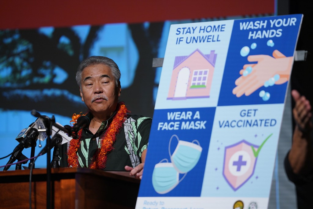 Governor David Ige speaks during press conference held at Prince David Kawananakoa Middle School.