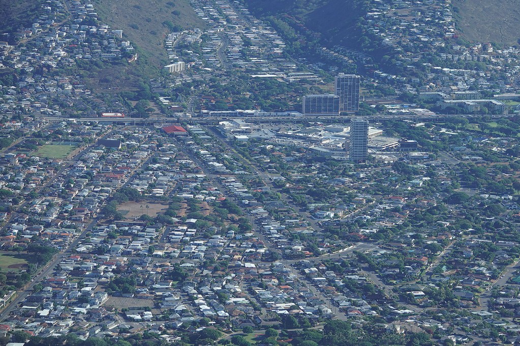Aerial photograph of the Kahala and left, Kaimuki area.