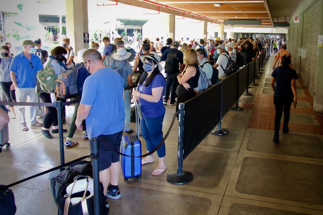 in line to get thru security
