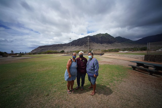 Left to right, Jan Makepa, Georgiana Navarro and Kapua Keliikoa-Kamai stand at Kaupuni Neighborhood Park.