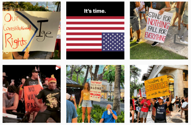 Images from the Instagram account of the Aloha Freedom Coalition.