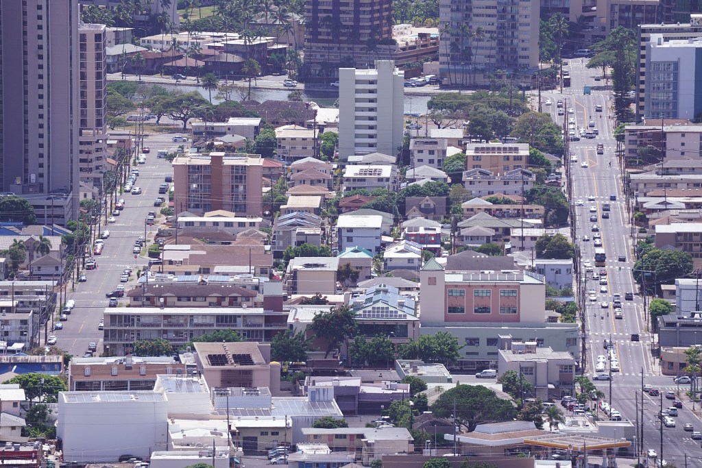 Apartments and other rental units along McCully Street near Waikiki.