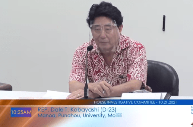 A screen shot of Thursday's House hearing on audits. Pictured is Rep. Dale Kobayashi.