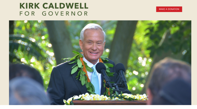 A screen shot Oct. 26 from Kirk Caldwell's nascent website for governor.