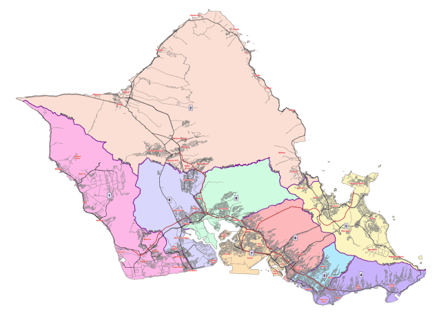 The current Oahu City Council district map