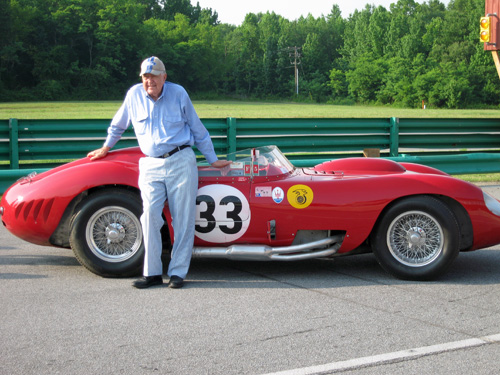 Carroll Shelby in 2007 posing with the elusive Maserati 450S, which he finally got to race later in 1957.