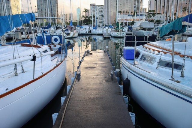 At the Ala Wai Boat Harbor, boaters pay a monthly mooring fee, paying for either the length of the dock or the boat, whichever is greater.