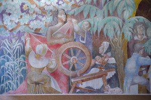 Jean Charlot Fresco at the First Hawaiian Bank Waikiki Branch featuring a female missionary.