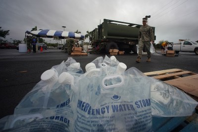 NEX Navy Exchange parking lot as military handles water distribution after fuel was found in the drinking water.