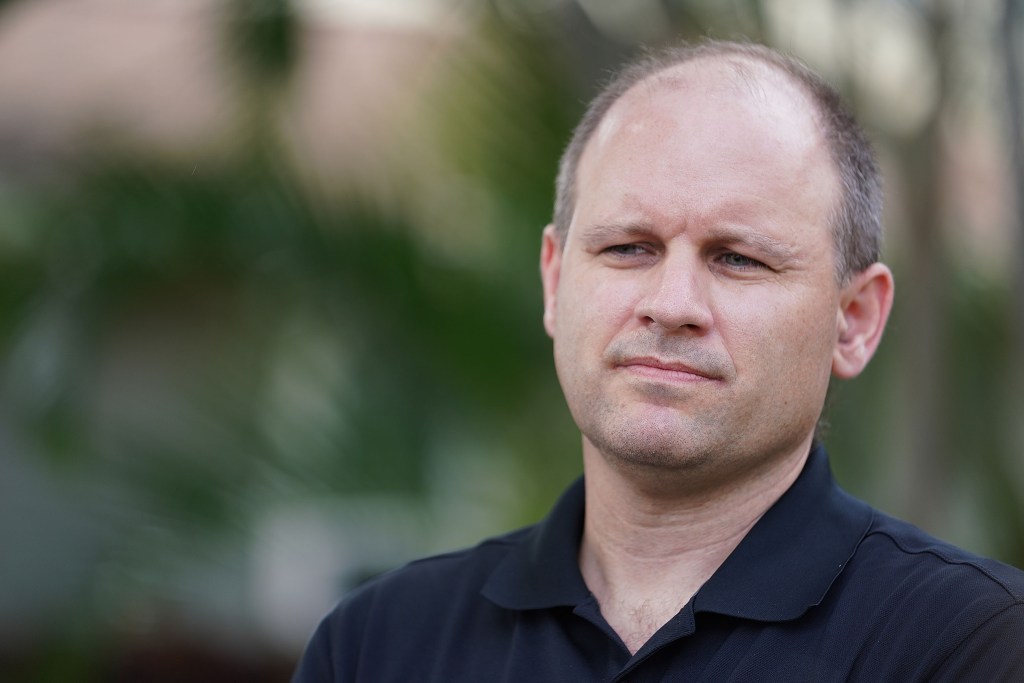 Purdue University Professor Andrew Whelton PhD speaks to media at an unoccupied military house located at 4171 Finch Street. Whelton is a professor in Civil, Environmental Ecological Engineering. December 14, 2021