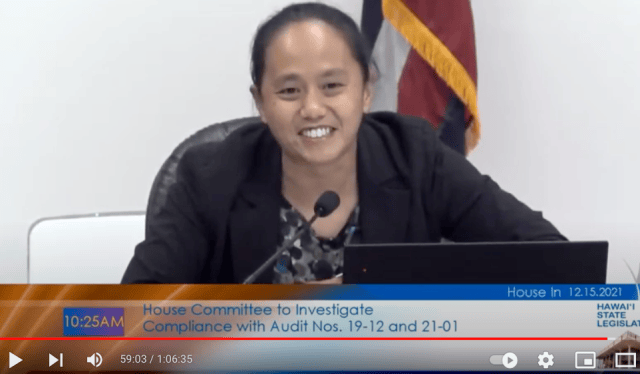 Della Au Belatti at the Dec. 15 House briefing on state audits.