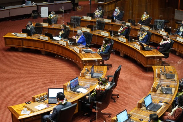 Opening Day of the 2022 Legislature with plastic dividers during a surge in Covid-19 cases statewide. January 19, 2022.