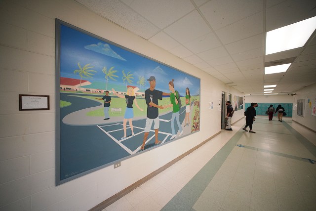 Puna Peace Mural by Ken Charon located in the halls of Kea'au High School.