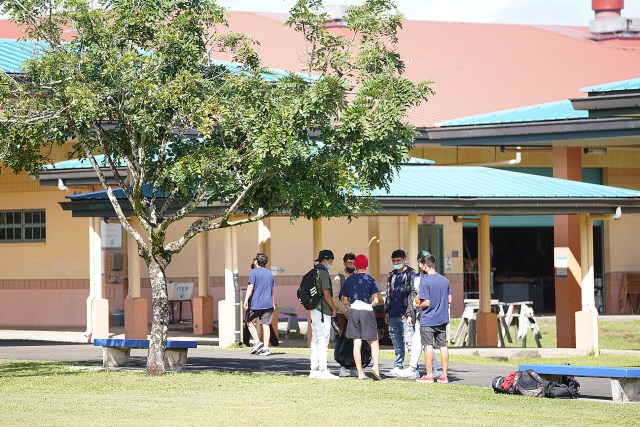 Students at Kea'au High School enjoy recess.